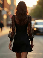 Mesh Perspective Splicing Bow Temperament Bandage Commuting Reunion Mini&Short Dresses