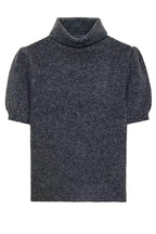 High Neck Puff Short Sleeves Sweater Top