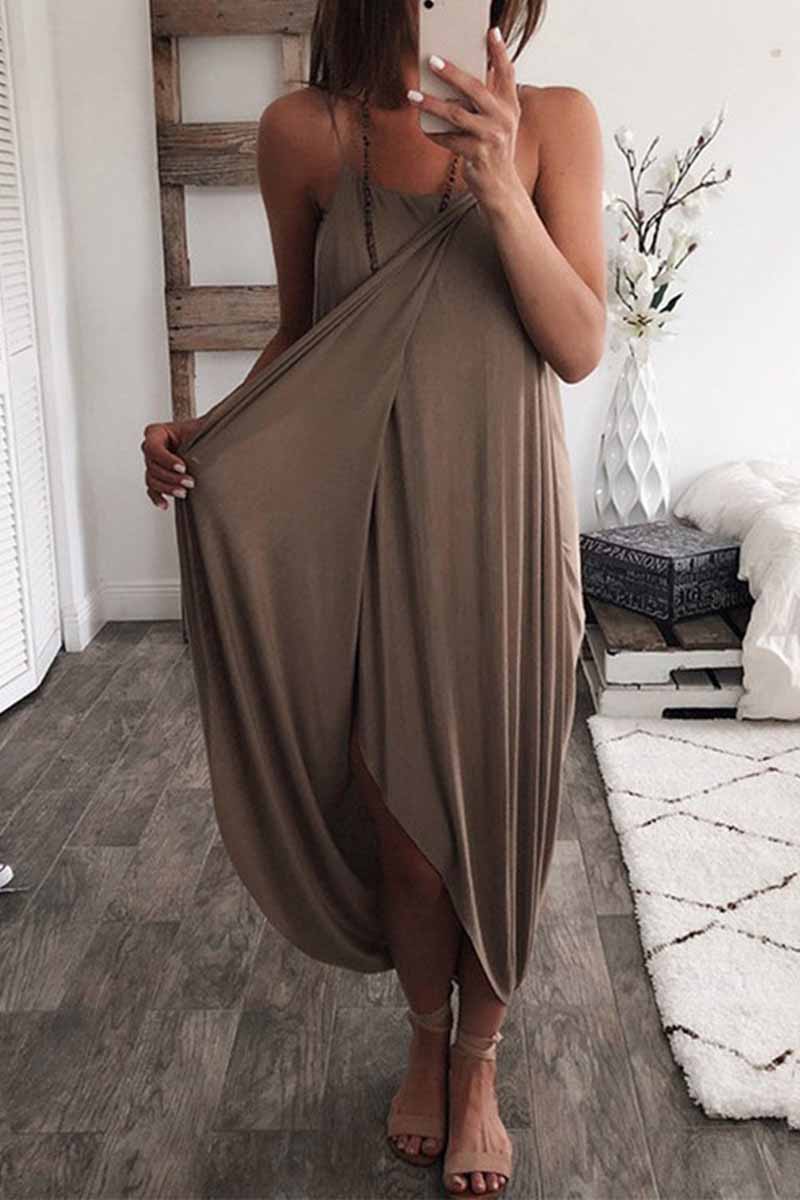 Draped Crossover Spaghetti Strap Tulip Hem Knit Maxi Dress