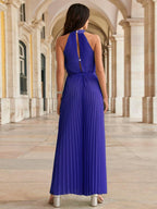 Halter-neck Sleeveless Waist Cinching With Straps High-waisted Pleats Jumpsuits