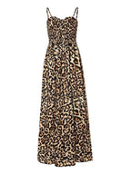Leopard Print Spaghetti Strap Backless High-waisted And Slimming Maxi Dresses