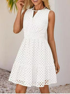 Hollow Holes V-neck Sleeveless A-line Skirt Mini&Short Dresses