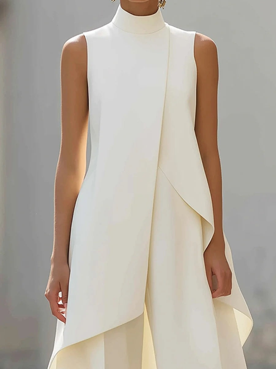 Commuting Temperament Sleeveless Top With Irregular Hem Straight-leg Trousers Set 2-piece Sets