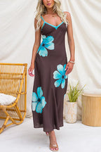 V Neck Floral Print Maxi Cami Dress