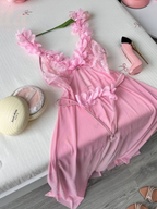 Long Spaghetti Strap Dress With Sheer Mesh Lace Backless Nightgown