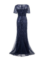 Embroidery Sequins Fishtail Spliced Mesh Formal Dress Maxi Dresses