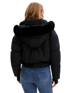 Large Fur Collar Hooded Pockets Short Waist Down Jacket