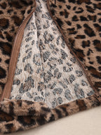 Liber Leopard Print Plush Stand-up Collar Navel Exposed Short Vest
