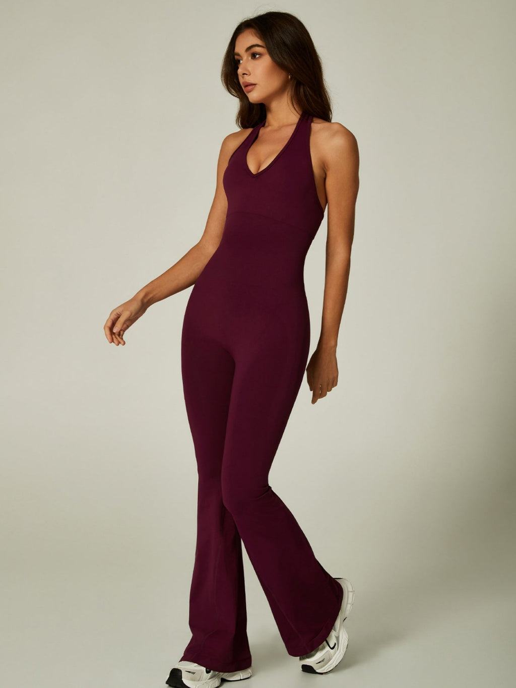 Seamless Halter Neck And Backless Flared Pants Exercise And Fitness Yoga Jumpsuits
