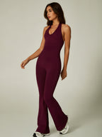 Seamless Halter Neck And Backless Flared Pants Exercise And Fitness Yoga Jumpsuits