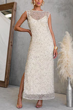 Sleeveless Side Slit Sequin Maxi Dress with Inner Lining