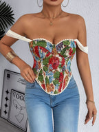 Jacquard Bandeau Top Tie Fish Bones Strapless Bra