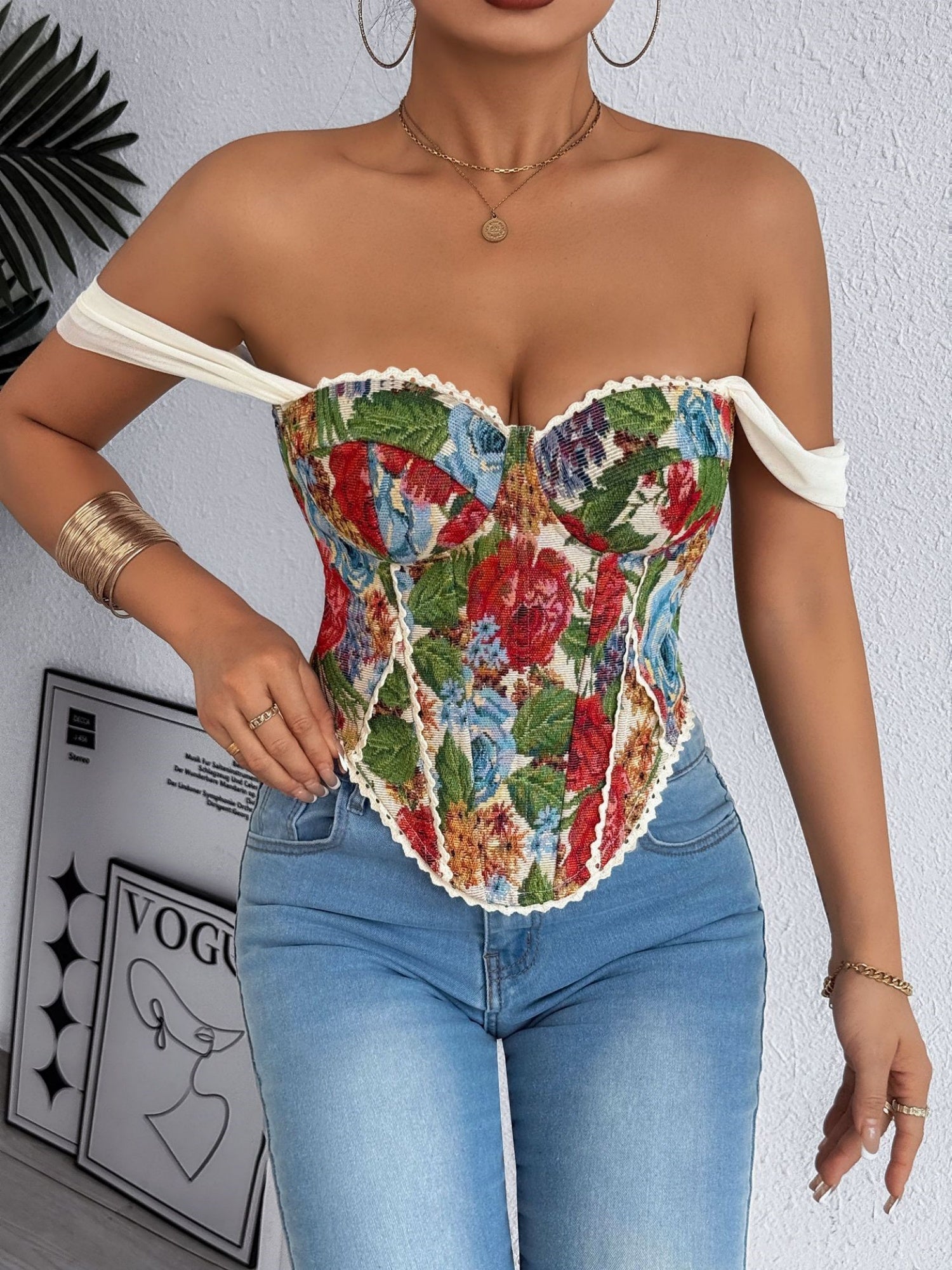 Jacquard Bandeau Top Tie Fish Bones Strapless Bra