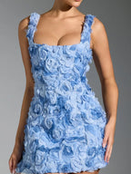 Square Collar 3D Flowers Slim Fit Sleeveless Tie Mini&Short Dresses