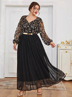V-neck Black Splicing Formal Dress Banquet Maxi Dresses