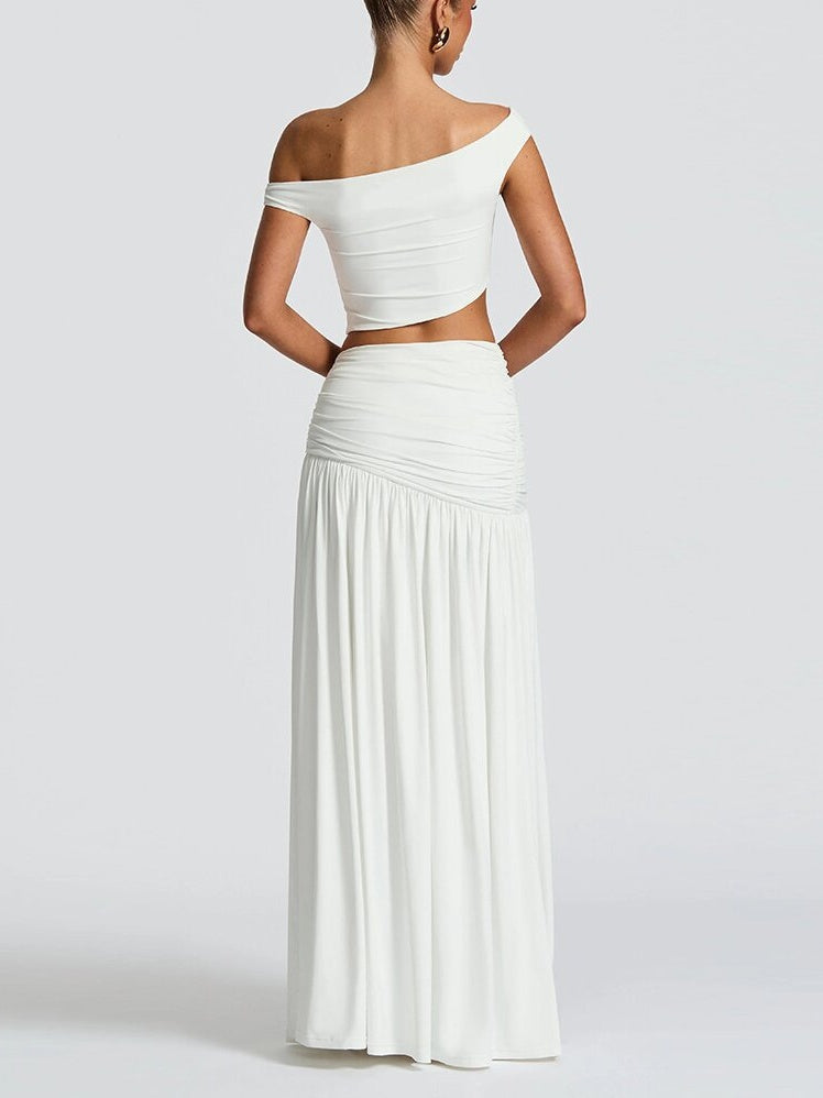Off-shoulder Crop Top Tank Top And Fitted Side Slit Skirt Two-piece Set