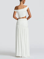 Off-shoulder Crop Top Tank Top And Fitted Side Slit Skirt Two-piece Set