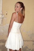 Corset Bodice Tie Strap Knife Pleat Mini Dress