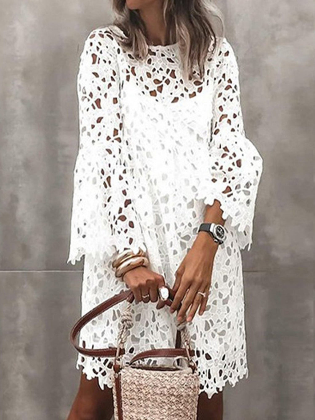 Lace Cutout Long Sleeves Mini&Short Dresses