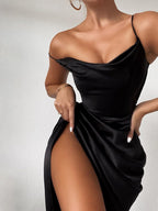 Camisoles Draped Collar Slit Sexy Formal Dress Maxi Dresses