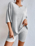 Piping Crew Neck Loose T-shirt And Shorts 2-piece Sets