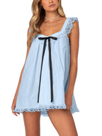 Bow Lace Trim Spaghetti Strap Backless Mini&Short Dresses