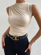 Pleated Mock Neck Tank Tops