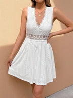 Sleeveless V-neck Lace Hollow Mini&Short Dresses