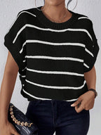 Stripes Color Matching Crew Neck Knitted T-shirt