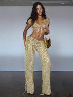 Sexy And Sexy Two-piece Sequined Openwork Set