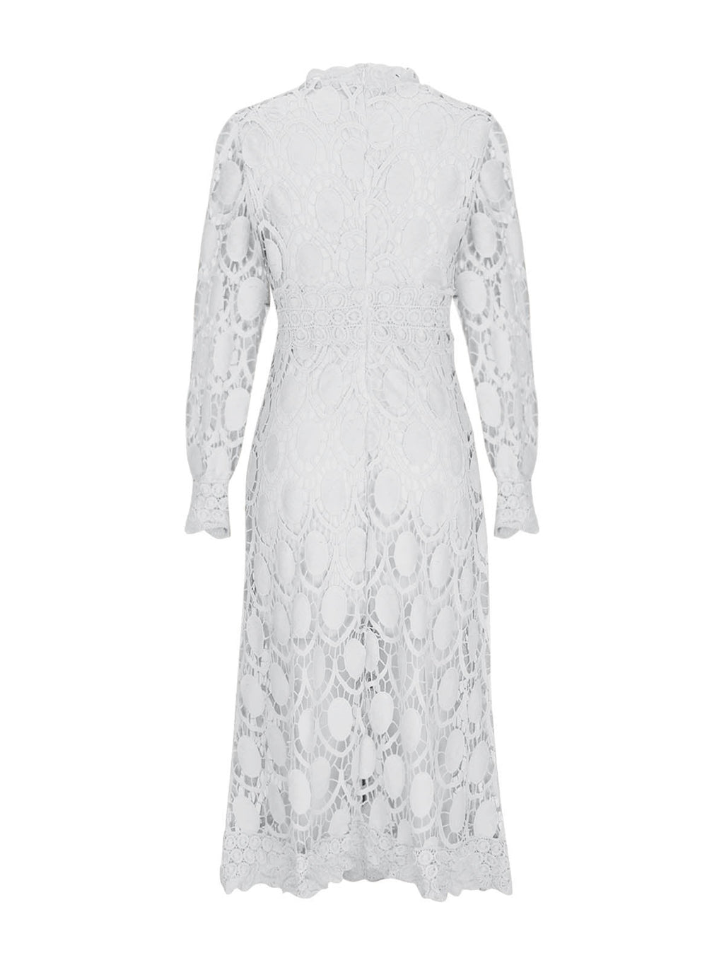 Hollow-out Long-sleeved Stand-up Collar Short Dress With Lace Trim