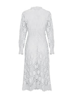 Hollow-out Long-sleeved Stand-up Collar Short Dress With Lace Trim