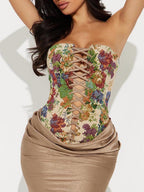 Flower Embroidery See-through Hollowed-out Rope Gathering And Cultivating Oneself Strapless Bra
