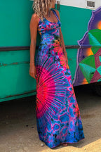 Strappy Backless Tie Dye Maxi Dress