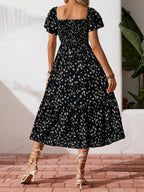Floral Short Sleeve Square Collar Ruffle Vacation And Leisure Maxi Dresses
