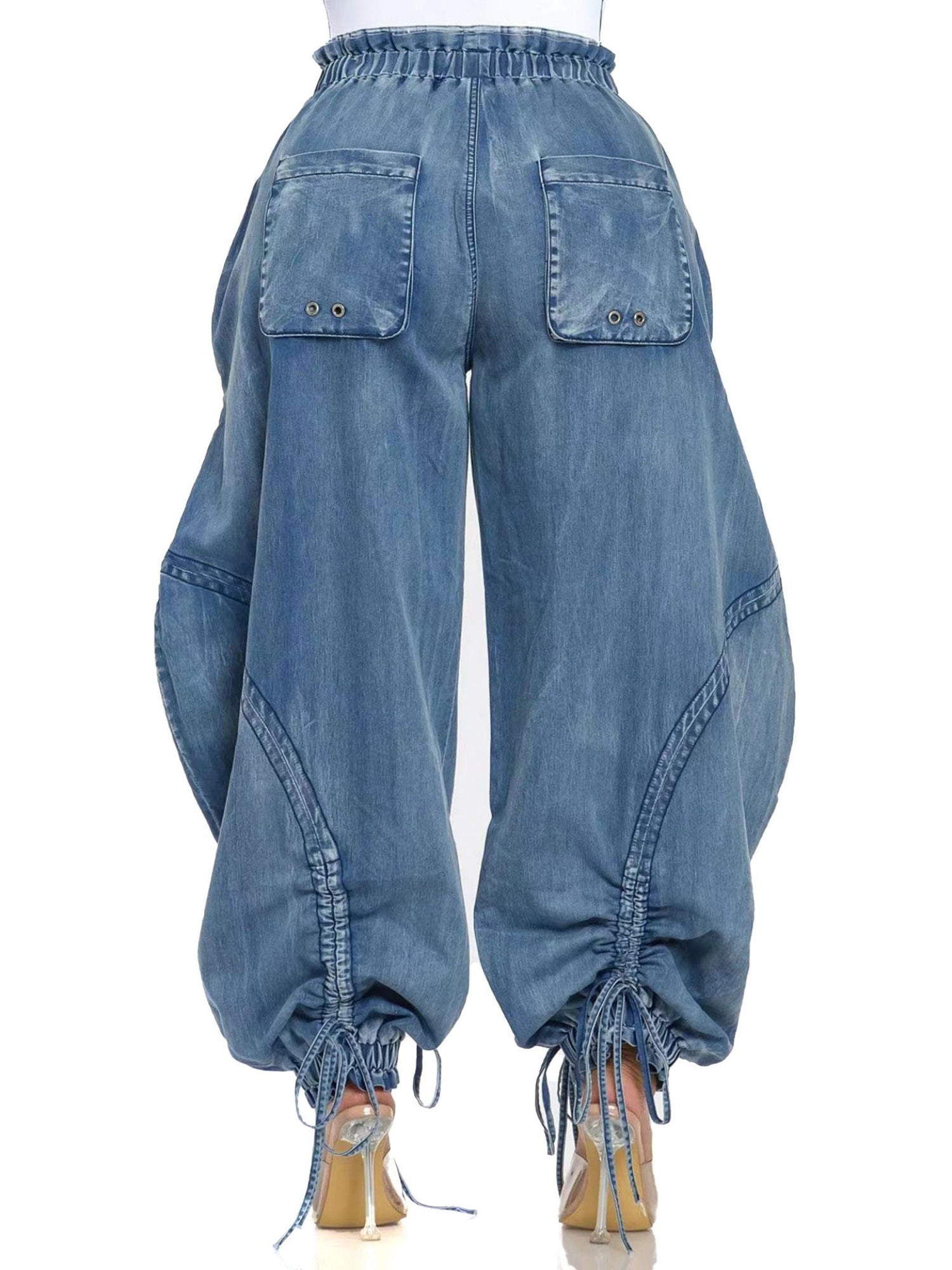 Y2K Drawstring Bow Tie Loose-fitting Ankles Jeans