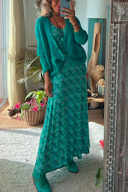 Scoop Neck 3/4 Sleeve Maxi Floral Dress