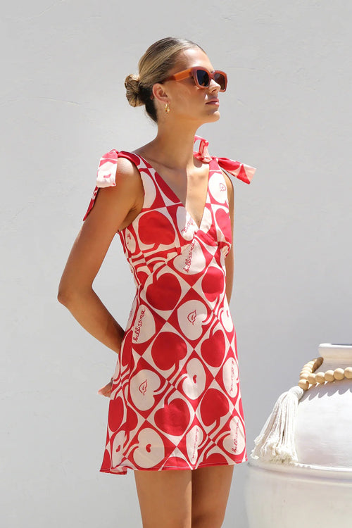 Tie Shoulder Deep V-Neck Patchwork Floral Print Mini Dress