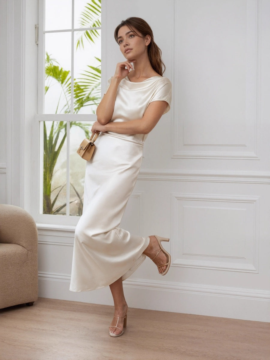 Satin Slim-fit Off Shoulder Lace Up Midi Dresses
