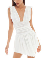 Pleated Tie V-neck Cutout Mini&Short Dresses