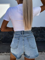 Rhinestone-studded Pocket Straight-fit Jeans