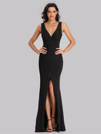 Sleeveless V-neck Slit Formal Dress Maxi Dresses