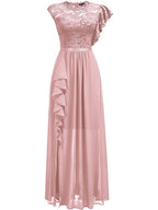 Lace Cutout Lace Patchwork Short-sleeved Long Dress