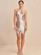 Tassel Halter Neck Backless Splicing Parties Mini&Short Dresses