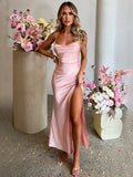 Camisoles Draped Collar Slit Sexy Formal Dress Maxi Dresses