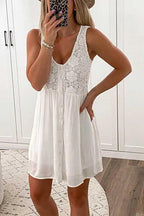 Lace Floral Buttons Swing Tank Dress