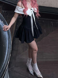 Off-shoulder Bow Waist Tie Short Sleeves Mini&Short Dresses