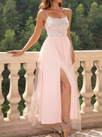 Sequins Mesh Splicing Suspenders Sweet Maxi Dresses