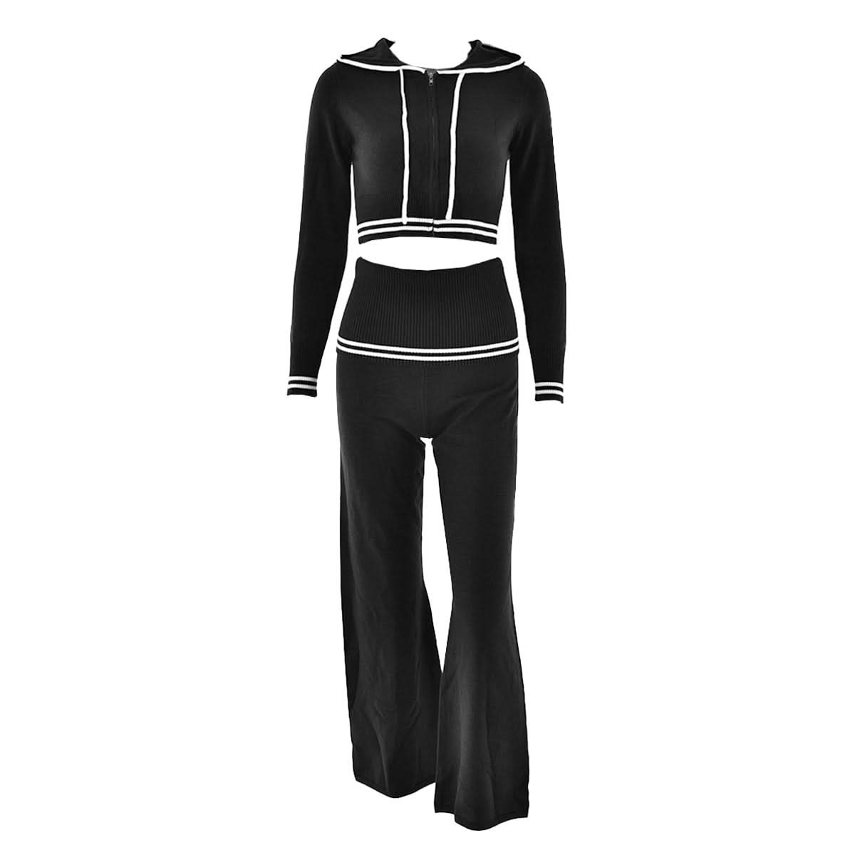 Long sleeve hoodie knitted zip-up high rise pant set  | Festival Outfits Women