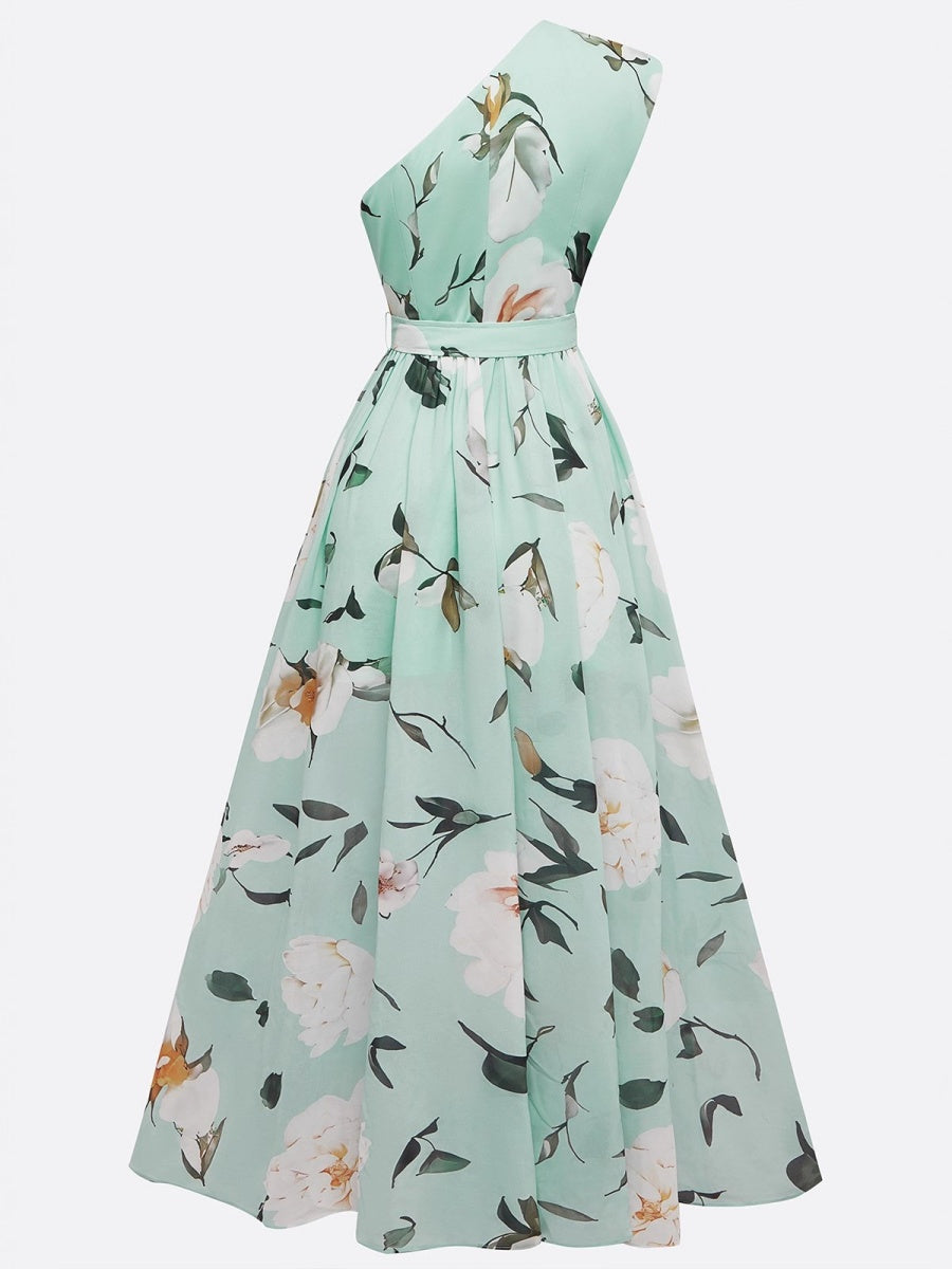 Sloping Shoulders Printed Vacation Temperament Maxi Dresses